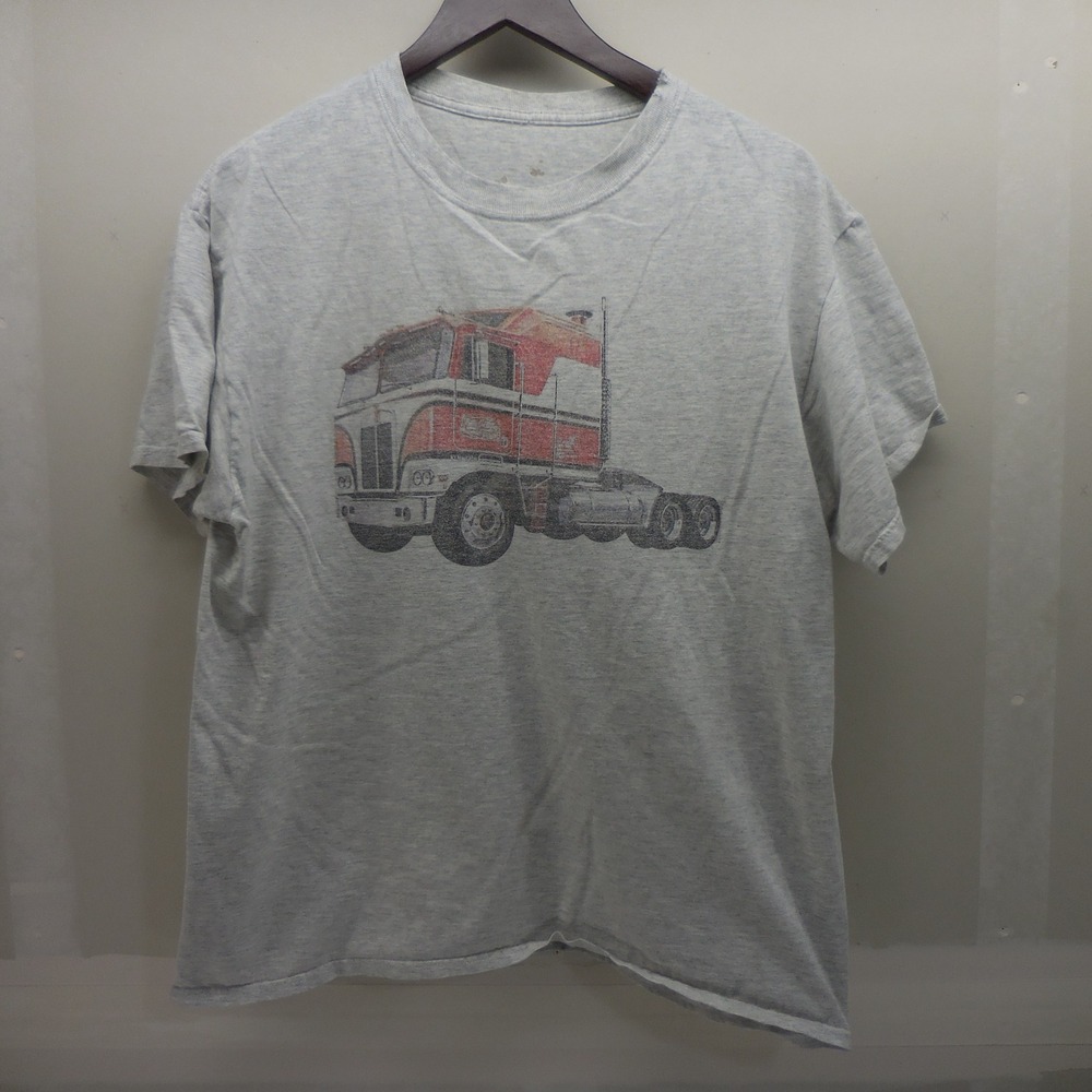Vintage Semi Truck Graphic T-Shirt Mens Large Heather Gray Short Sleeve Tee